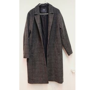 Abercrombie & Fitch Wool Blend Topcoat Grey & Black Plaid Sz L